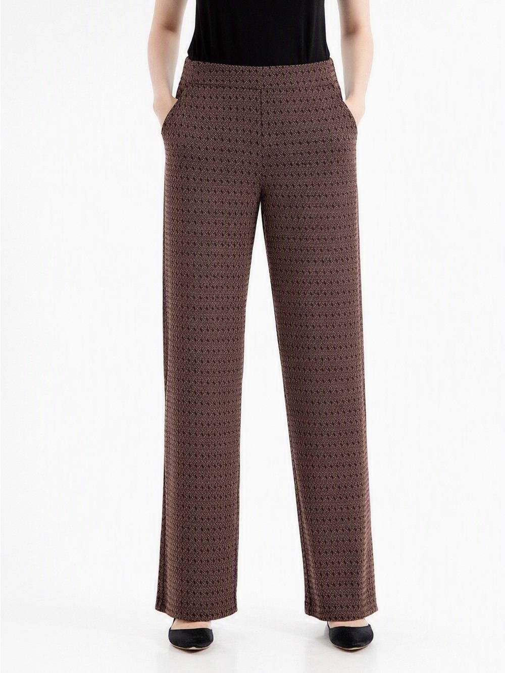 NWT Max Studio London Brown Herringbone Wide Leg Full Pants Size XS
